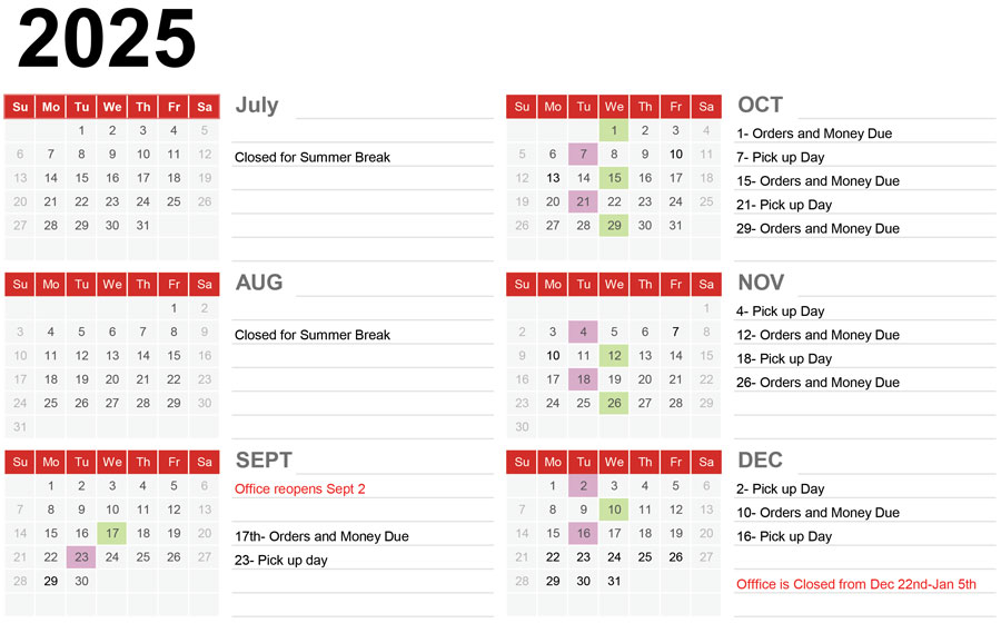 2025 Good Food Box Calendar: Sept to Dec